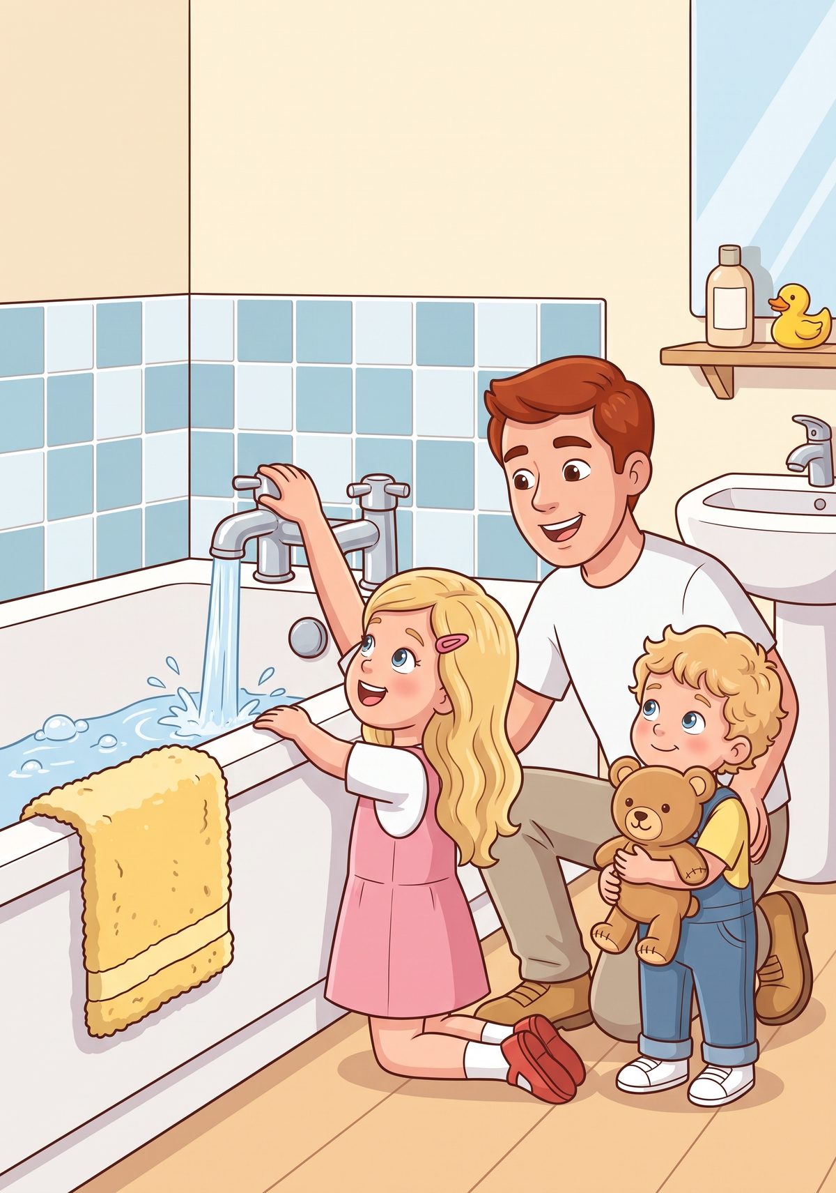 Later, Daddy ran Lea's bath. She turned the tap herself, and the water came thundering in. "Engineers make sure...