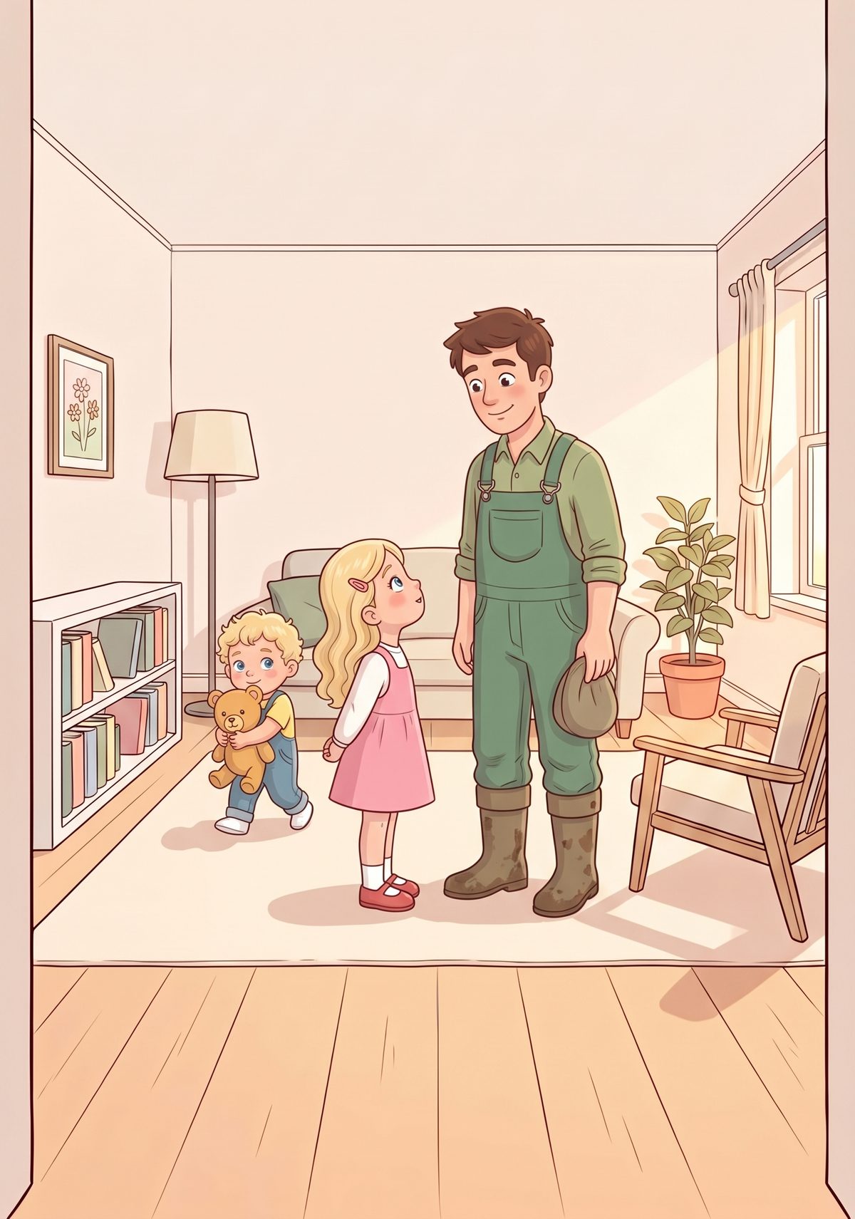 Lea loved asking questions. One morning she woke up very early, and there was her daddy already dressed in his green...