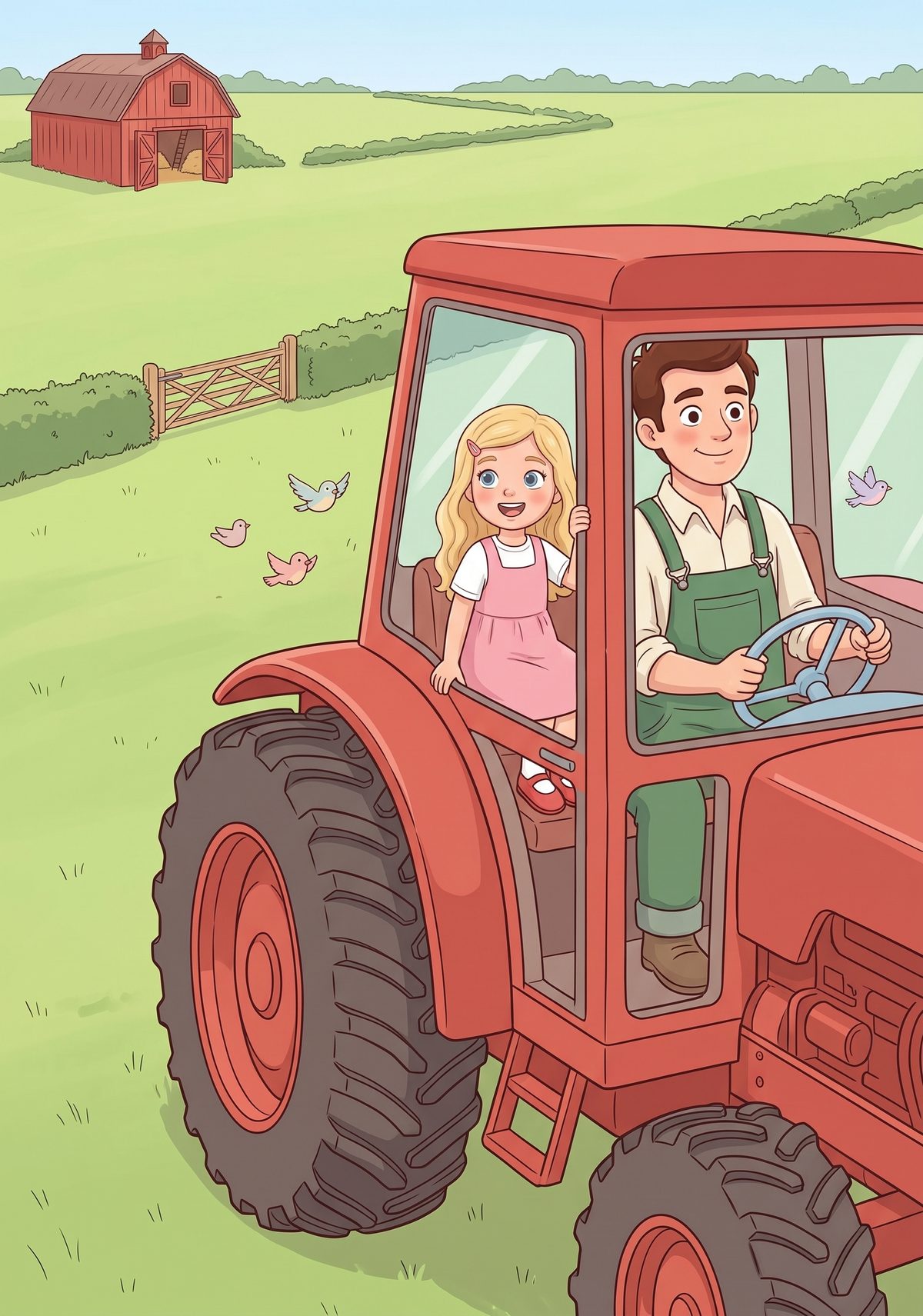 Out in the field, Lea sat up high beside Daddy in the big red tractor. Chug-chug-chug! The wheels were taller than she...