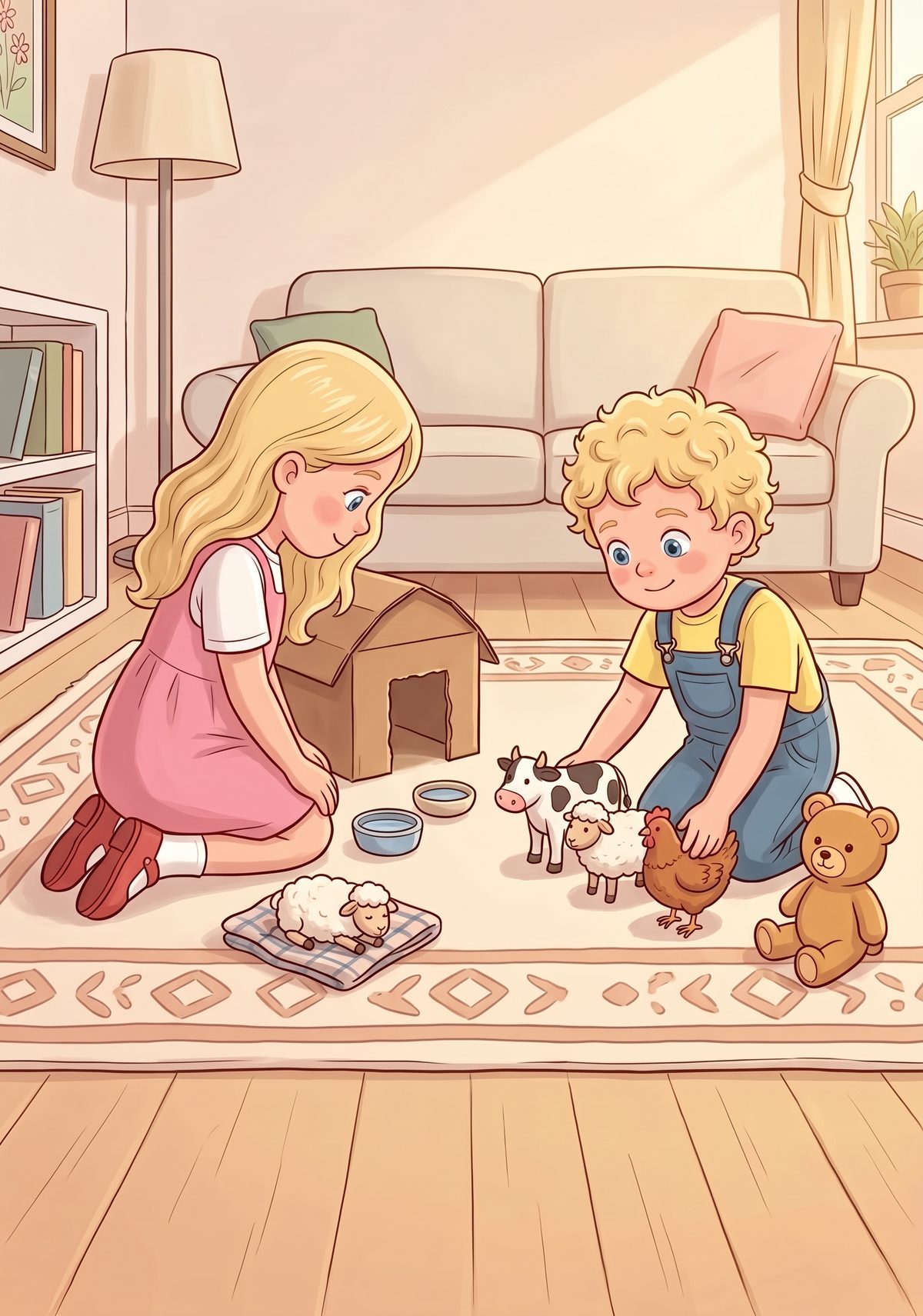 When she got home, Lea built her own farm on the rug. She made a barn out of a cardboard box, gave the toy animals a...