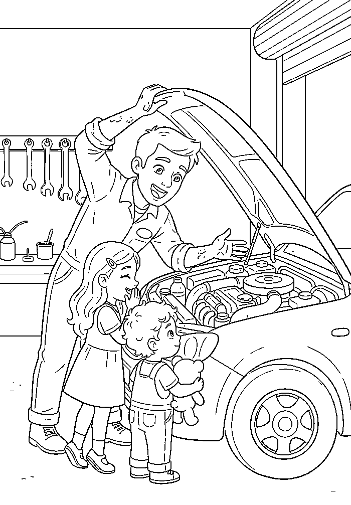 Colouring page 1 from My Daddy is a Mechanic