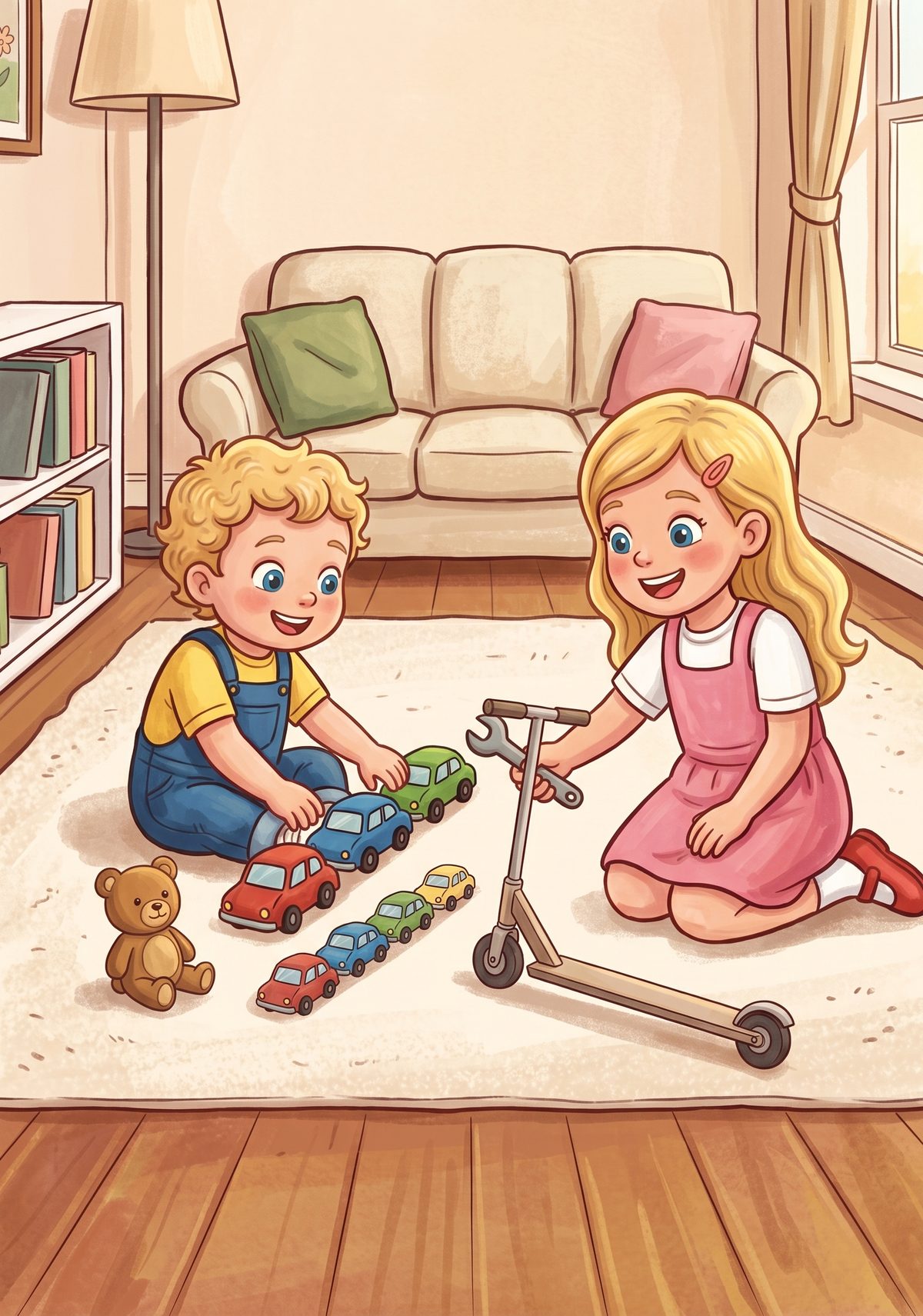 When she got home, Lea opened her own little garage. Dolly's scooter had a wobbly wheel, Mr Giraffe's bicycle chain had...