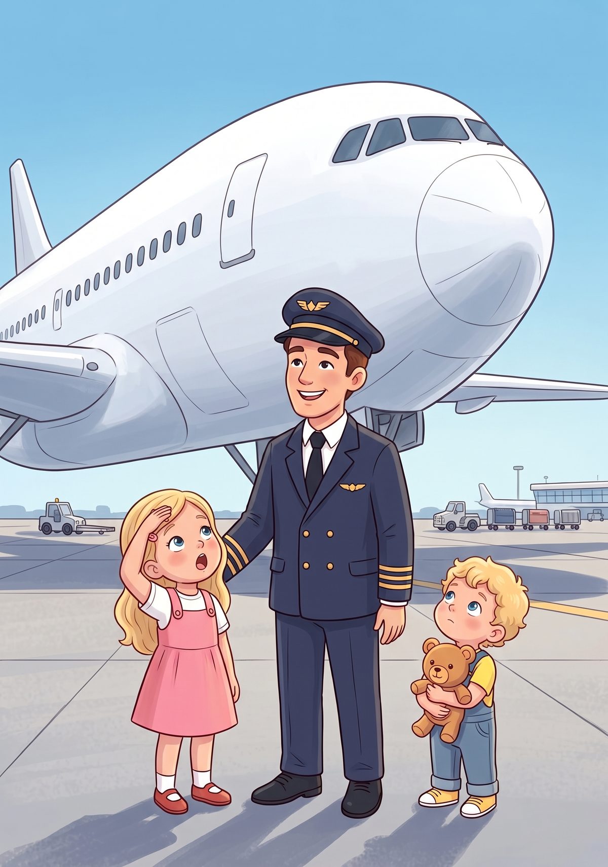 Out on the tarmac the aeroplane was enormous, taller than a house, with a smooth white nose and wings that stretched...