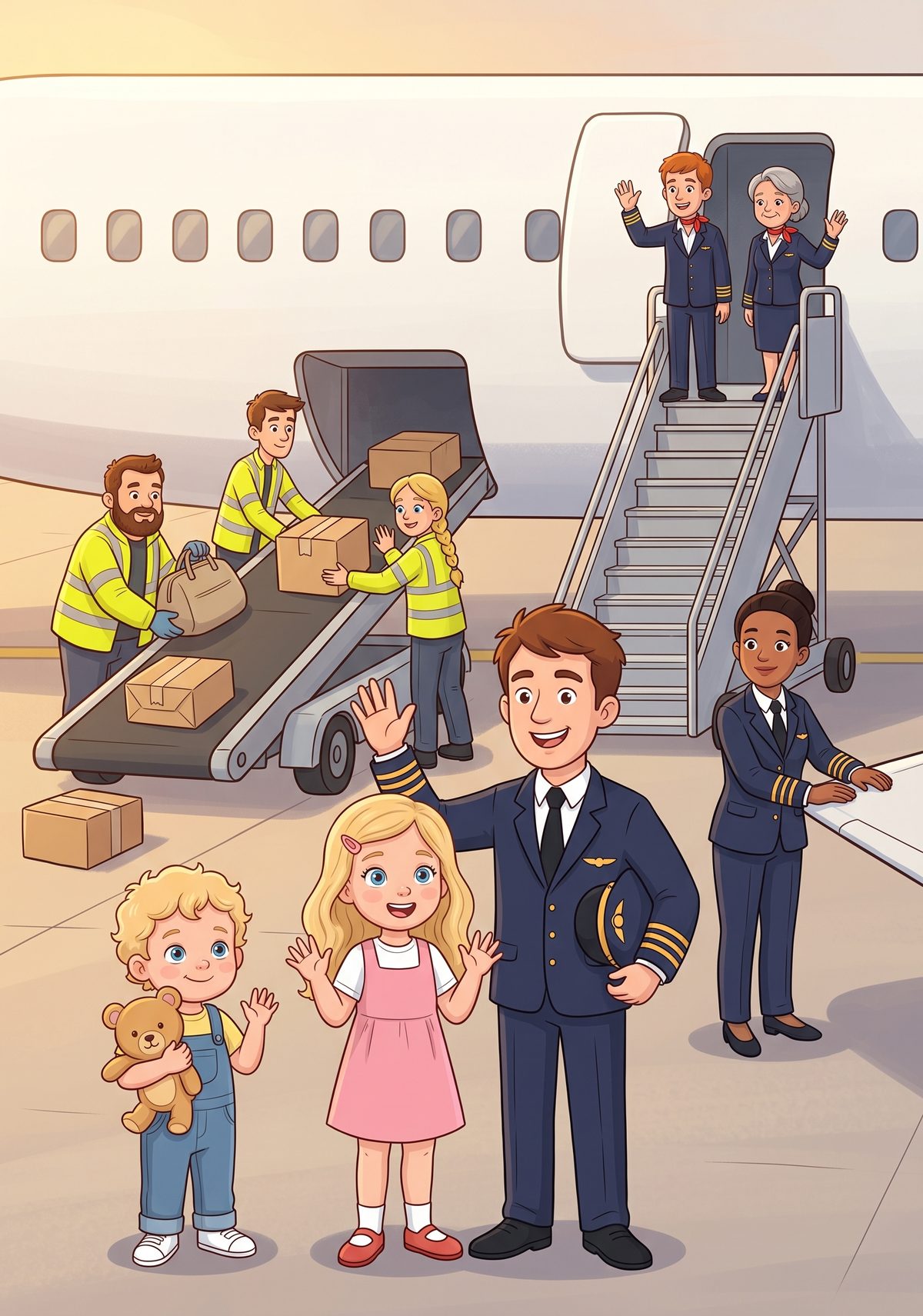 Everybody had a job to do. There was another pilot checking the wing, cabin crew waving from the top of the steps, and...