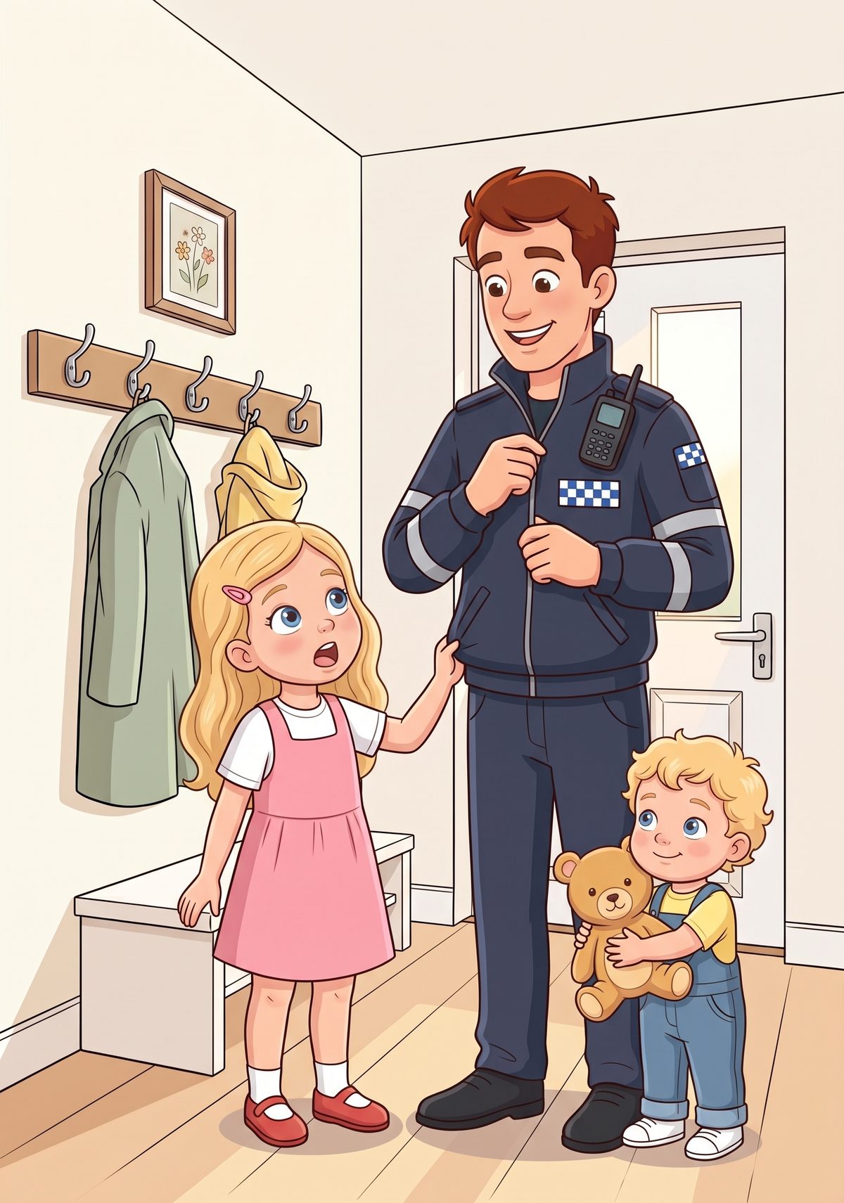 Lea loved asking questions. One morning, as her daddy buttoned up his navy jacket and clipped the little radio to his...
