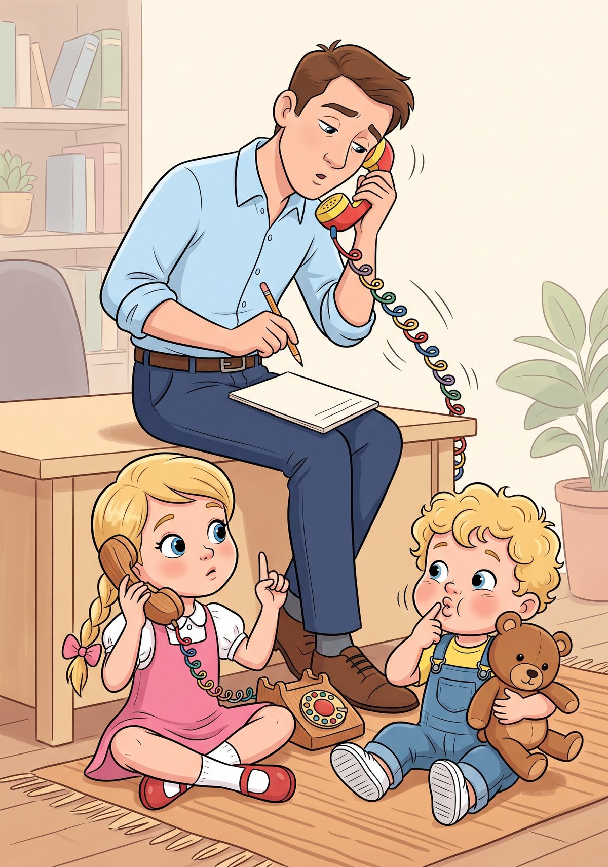 The telephone rang and Daddy listened for a long time before he said anything at all. Then he wrote one short note on...