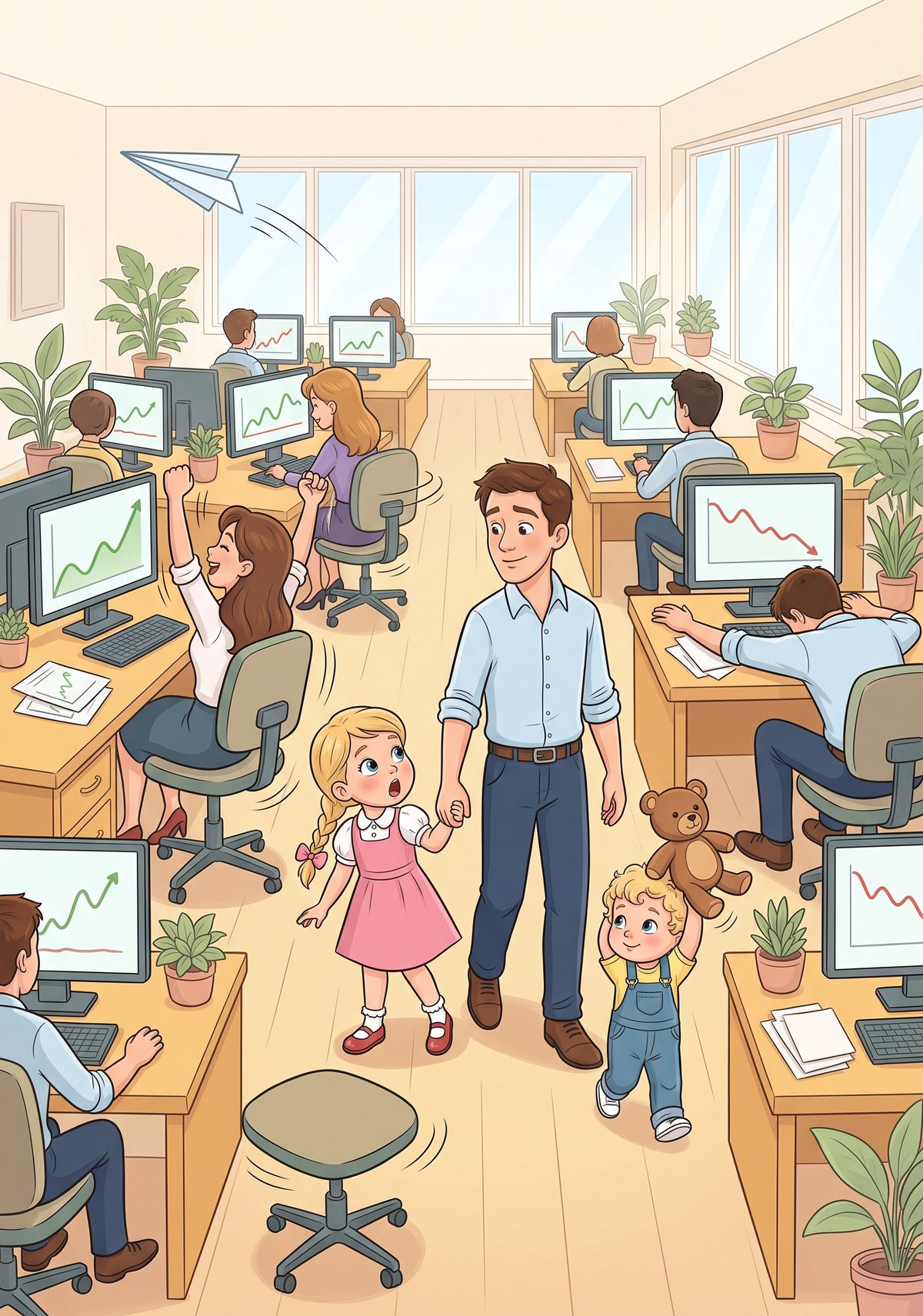 In the big office, everybody's screens glowed at once and the room hummed like a beehive. Somebody cheered at a green...
