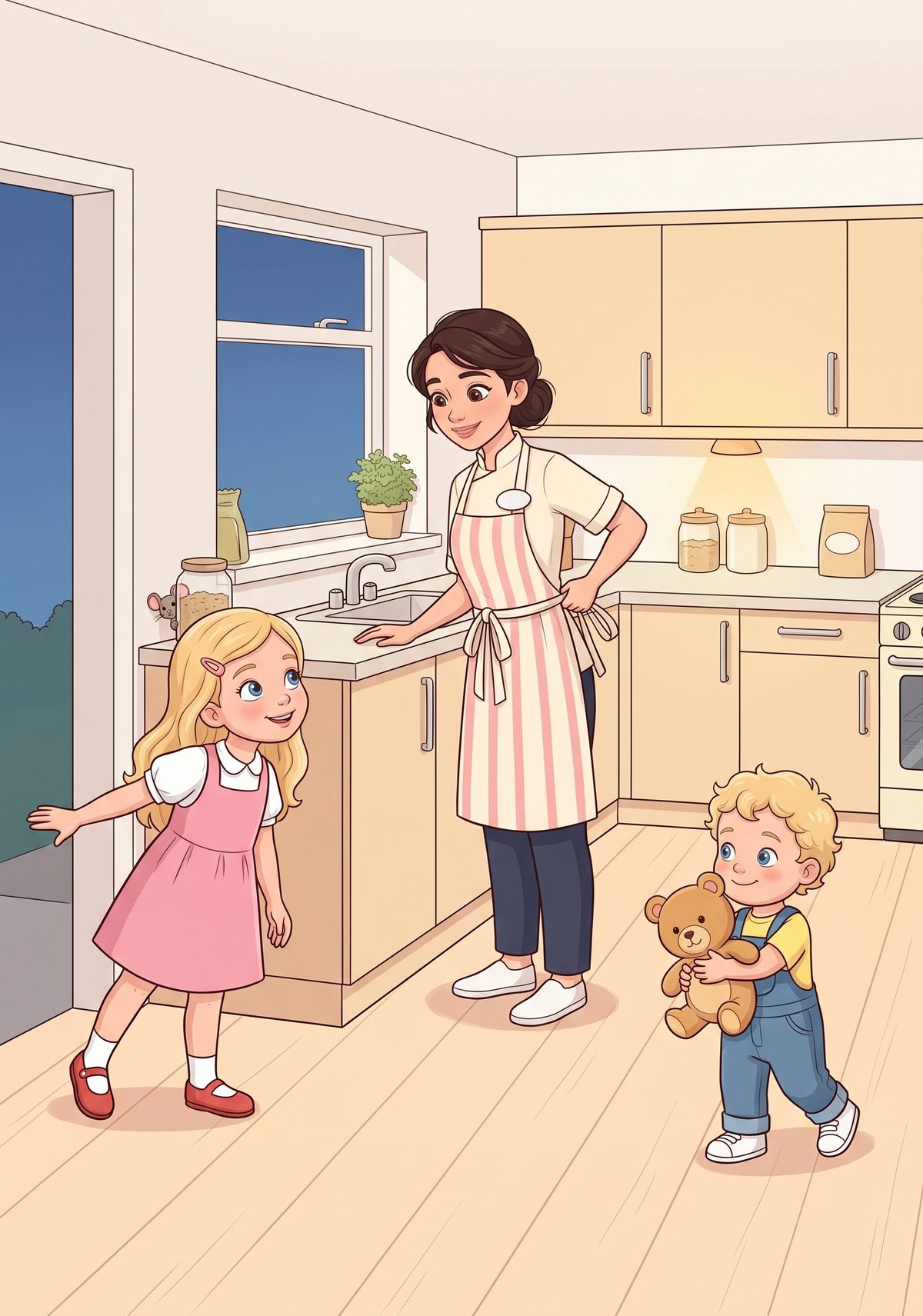 Lea loved asking questions. One morning she woke up while it was still dark, and there was her mummy in the kitchen...