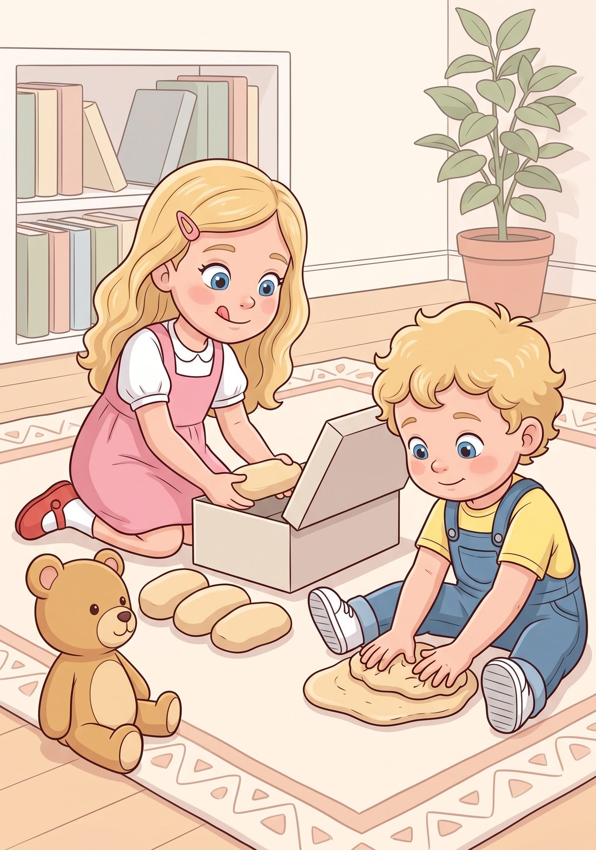 When she got home, Lea opened her own bakery on the rug. She rolled her playdough into fat little loaves, slid them...