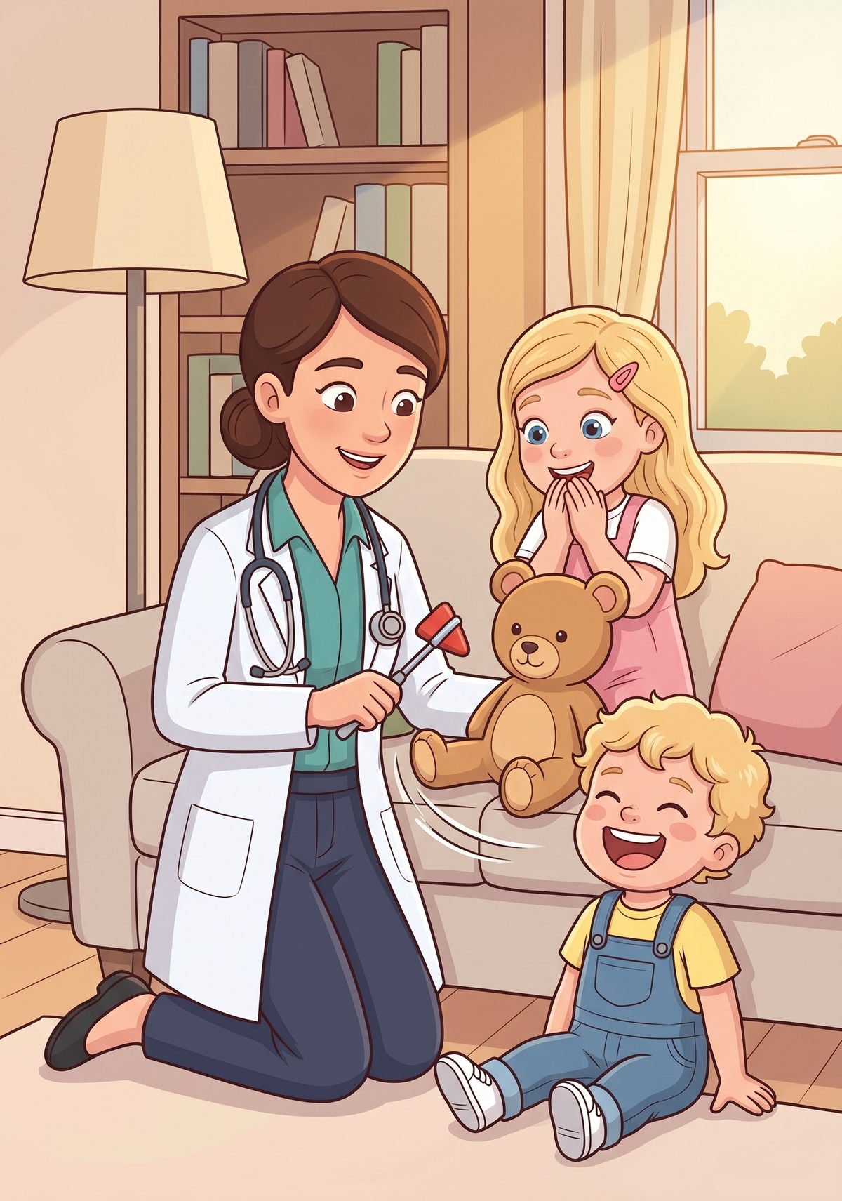 To show her, Mummy shone a tiny light in Teddy's ear and peered in. "All clear in there," she said. Then she tapped his...