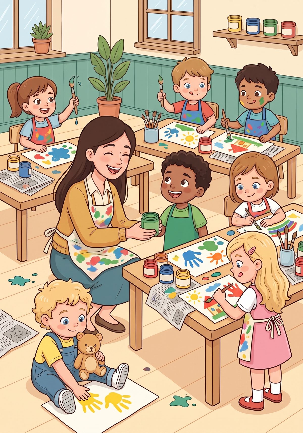 Then came painting. There were aprons and pots of colour and paper everywhere, and a lovely amount of mess. Mummy...